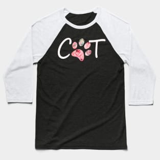 Cat footprint, flowers, roses flower, cat lovers, cute cat design, cute, cat, Baseball T-Shirt
